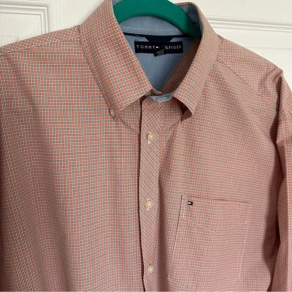 Tommy Hilfiger Long Sleeve Collared Orange and Blue Plaid Shirt Size Large - Picture 2 of 9